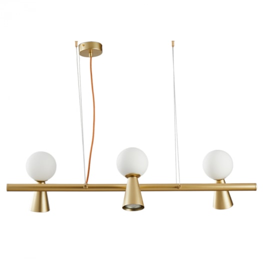 PENDENTE TEAS 3 DICROICA PAR16 3 HALOPIN 20X80CM METAL E VIDRO DOURADO FOSCO | NORDECOR 2467