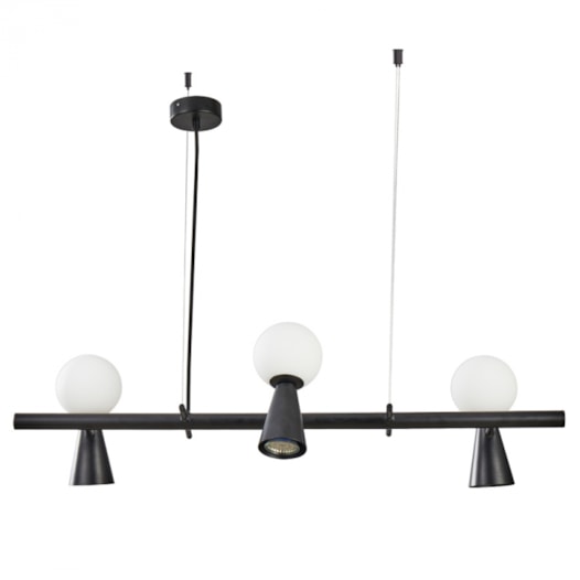 PENDENTE TEAS 3 DICROICA PAR16 3 HALOPIN 20X80CM METAL E VIDRO PRETO | NORDECOR 2468