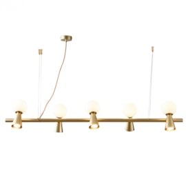 PENDENTE TEAS 5 DICROICA PAR16 5 HALOPIN 20X120CM METAL E VIDRO DOURADO FOSCO | NORDECOR 2469