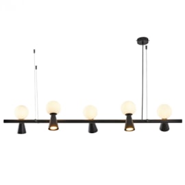 PENDENTE TEAS 5 DICROICA PAR16 5 HALOPIN 20X120CM METAL E VIDRO PRETO | NORDECOR 2470