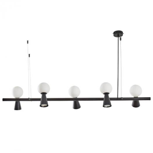 PENDENTE TEAS 5 DICROICA PAR16 5 HALOPIN 20X120CM METAL E VIDRO PRETO | NORDECOR 2470