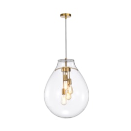 PENDENTE TOMMY Ø48X60CM METAL E VIDRO DOURADO E TRANSPARENTE | SKYLIGHT SKY-3039TG