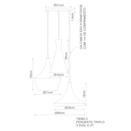 PENDENTE TRIPLO CONE CHAPEU PAPEY PINTURA AÇO/ALUMÍNIO | GOLDEN-ART T9080-3PI PENDENTE TRIPLO CONE CHAPEU PAPEY PINTURA AÇO/ALUMÍNIO | GOLDEN-ART T9080-3PI