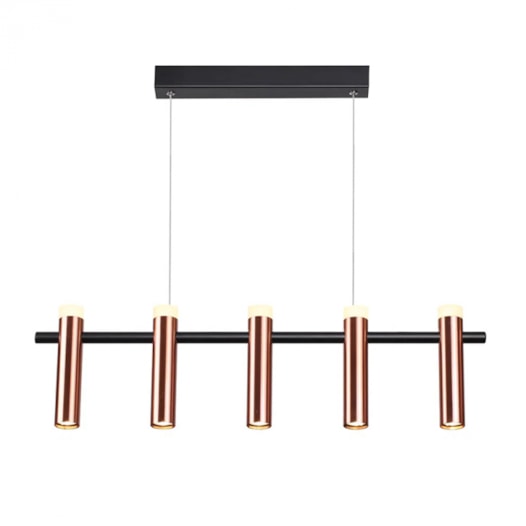 PENDENTE TUBI COBRE E PRETO 78X4X20CM 5X7W 3000K | BELLA ILUMINAÇÃO CD002S