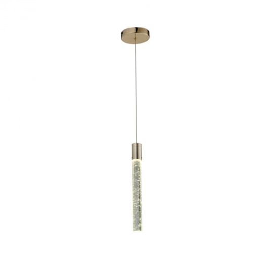 PENDENTE TUBO LED AUSTIN CRISTAL E AÇO DOURADO 5W 4000K | HEVVY 0969 SL-5837L/H1 4K GD