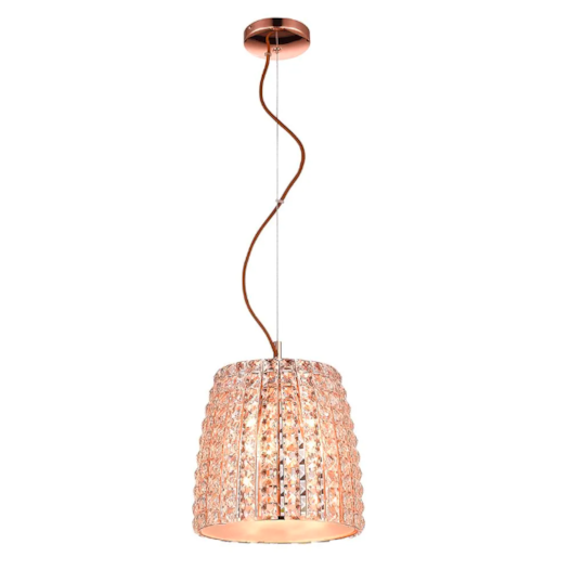 PENDENTE VIENNA 3XG9 BIVOLT 25X26CM METAL, CRISTAL E VIDRO COBRE E TRANSPARENTE | BELLA ILUMINAÇÃO HO172PC