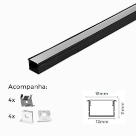 PERFIL DE EMBUTIR LINEAR 3 METROS 300X1,5X1,1CM ALUMÍNIO E POLICARBONATO PRETO | NORDECOR 4200