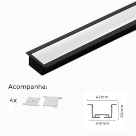 PERFIL DE EMBUTIR LINEAR 3 METROS 300X4,3X2CM ALUMÍNIO E POLICARBONATO PRETO | NORDECOR 4203