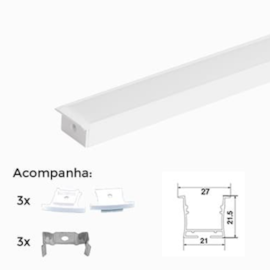 PERFIL DE EMBUTIR LINEAR 300X2,73X1,5CM ALUMÍNIO E POLICARBONATO BRANCO | NORDECOR 4217