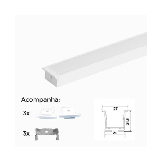 PERFIL DE EMBUTIR LINEAR 300X2,73X1,5CM ALUMÍNIO E POLICARBONATO BRANCO | NORDECOR 4217