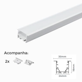 PERFIL DE EMBUTIR LINEAR 300X3X1,8CM ALUMÍNIO E POLICARBONATO BRANCO | NORDECOR 4218