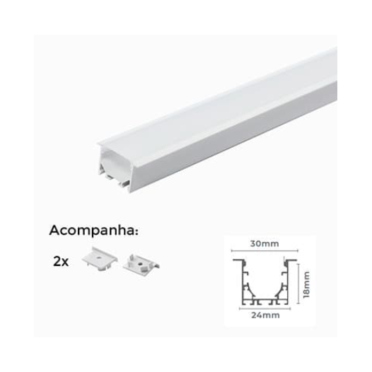 PERFIL DE EMBUTIR LINEAR 300X3X1,8CM ALUMÍNIO E POLICARBONATO BRANCO | NORDECOR 4218