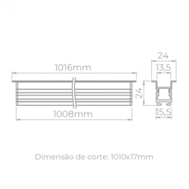 PERFIL DE LED EMBUTIR RECUADO 24MM 18,5W 2700K 24V 1 METRO LENTE PRETA | STELLA STH20983PTO/27