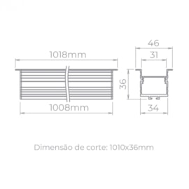 PERFIL DE LED EMBUTIR RECUADO 46MM 37W 2700K 24V 1 METRO LENTE PRETA | STELLA STH20993PTO/27