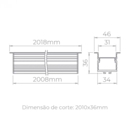PERFIL DE LED EMBUTIR RECUADO 46MM 56W 2700K 24V 2 METROS | STELLA STH20992PTO/27 PERFIL DE LED EMBUTIR RECUADO 46MM 56W 2700K 24V 2 METROS | STELLA STH20992PTO/27