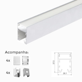 PERFIL DE SOBREPOR LINEAR 3 METROS 300X2,6X3,7CM ALUMÍNIO E POLICARBONATO BRANCO | NORDECOR 4205