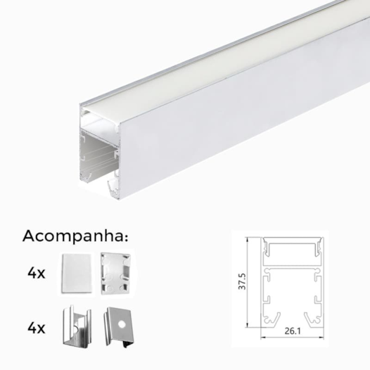 PERFIL DE SOBREPOR LINEAR 3 METROS 300X2,6X3,7CM ALUMÍNIO E POLICARBONATO BRANCO | NORDECOR 4205