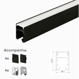PERFIL DE SOBREPOR LINEAR 300X2,6X3,7CM ALUMÍNIO E POLICARBONATO PRETO | NORDECOR 4221