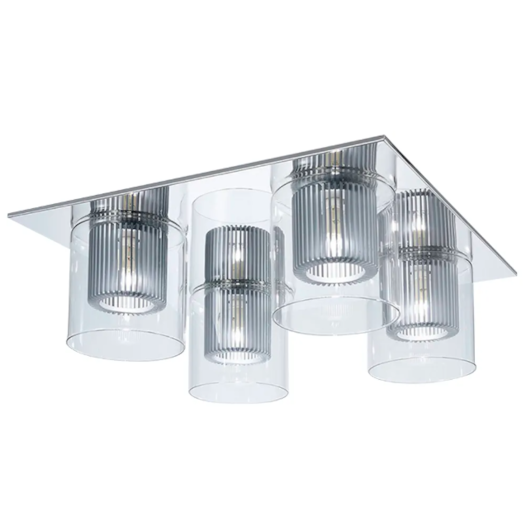 PLAFON 4XG9 41X15X41CM ALUMÍNIO E VIDRO CROMADO E TRANSPARENTE | BELLA ILUMINAÇÃO HO088 PLAFON 4XG9 41X15X41CM ALUMÍNIO E VIDRO CROMADO E TRANSPARENTE | BELLA ILUMINAÇÃO HO088