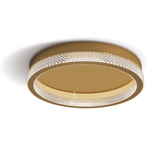 PLAFON DE SOBREPOR LED BVLGARI 3000K 24W BIVOLT 40X8CM METAL E ACRÍLICO DOURADO FOSCO | +LUZ PL-185/24.40DF