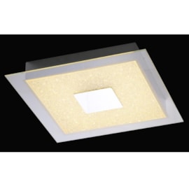 PLAFON DE SOBREPOR LED QUADRADO 3000K 12W BIVOLT Ø28X6CM CRISTAL, ALUMÍNIO E VIDRO CROMADO | SINDORA DCX00751