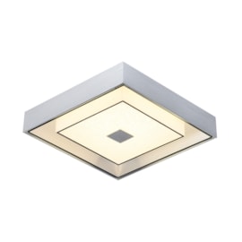 PLAFON DE SOBREPOR LED QUADRADO 3000K 16W BIVOLT Ø34X9CM CRISTAL, ALUMÍNIO E VIDRO CROMADO | SINDORA DCX015063