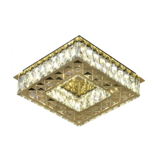 PLAFON DE SOBREPOR LED QUADRADO 3000K 18W BIVOLT CRISTAL E METAL DOURADO E TRANSPARENTE | SINDORA DCX00730 PLAFON DE SOBREPOR LED QUADRADO 3000K 18W BIVOLT CRISTAL E METAL DOURADO E TRANSPARENTE | SINDORA DCX00730
