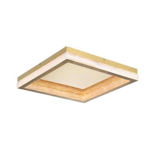 PLAFON DE SOBREPOR LED QUEENSLAND QUADRADO 3000K 80W BIVOLT 50X50CM METAL E ACRÍLICO DOURADO | SKYLIGHT SKY-4007Q