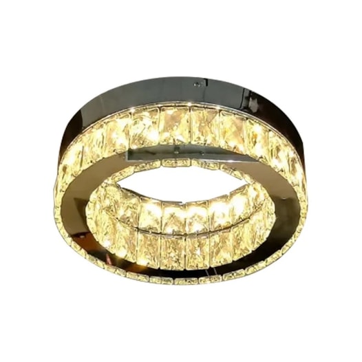 PLAFON DE SOBREPOR LED REDONDO 3000K 12W BIVOLT Ø30X11CM CRISTAL E METAL CROMADO E TRANSPARENTE | SINDORA DCX00721