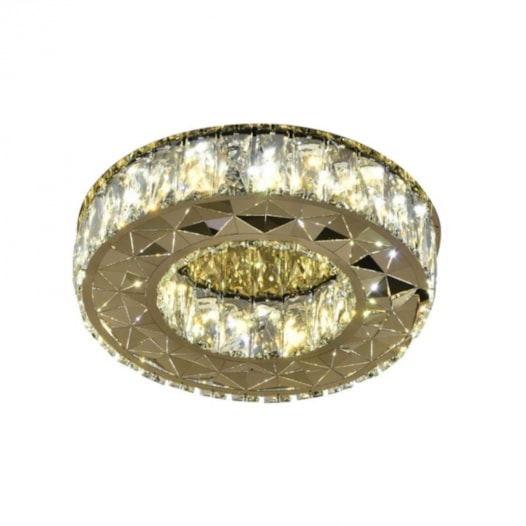 PLAFON DE SOBREPOR LED REDONDO 3000K 18W BIVOLT Ø28X11,5CM CRISTAL E METAL DOURADO E TRANSPARENTE | SINDORA DCX00731 PLAFON DE SOBREPOR LED REDONDO 3000K 18W BIVOLT Ø28X11,5CM CRISTAL E METAL DOURADO E TRANSPARENTE | SINDORA DCX00731
