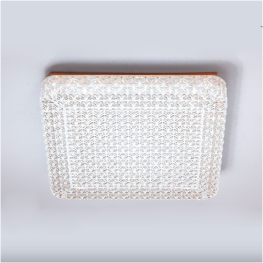 PLAFON LED PINYA QUADRADO MULTICOR 24W BIVOLT 40X40X8CM METAL E ACRÍLICO DOURADO E TRANSPARENTE | OPUS LED OPS 87401