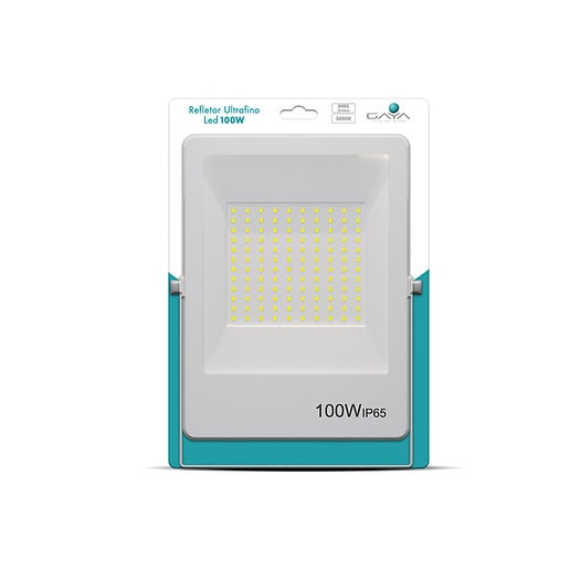 REFLETOR ULTRAFINO LED 100W 6500K BIVOLT IP65 310X21X235MM - BRANCO | GAYA 9395 REFLETOR ULTRAFINO LED 100W 6500K BIVOLT IP65 310X21X235MM - BRANCO | GAYA 9395