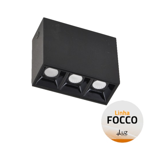 SOBREPOR FOCCO LED 4000K 7W 3,7X9,5X7,0CM ALUMÍNIO PRETO | +LUZ SOB-161/7.40PT