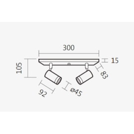 SPOT DE SOBREPOR FOCO DUPLO 10,5X30X8,3CM ALUMÍNIO | SPOTLINE 855/2